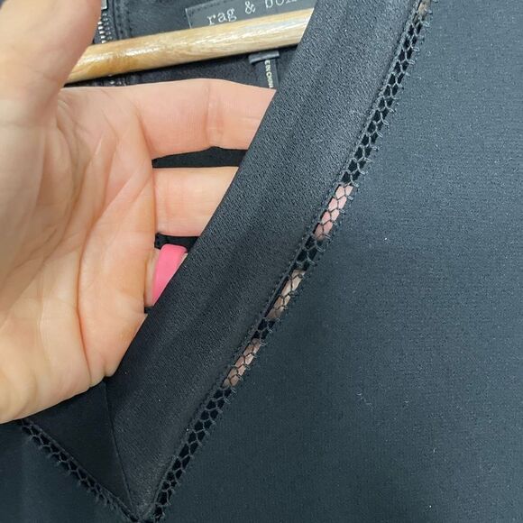 Rag & Bone Black 3/4 Sleeve V Neck Sheath Dress with Lasercut Lines Detail - 2 - Picture 14 of 14